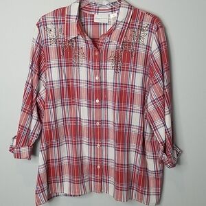 Alfred Dunner plaid beaded button down western shirt size 18